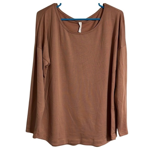 Ideology Tops - Ideology Brown Tunic Long‎ Sleeve Crew Neck T-Shirt Relaxed Fit Soft Comfy Tee
